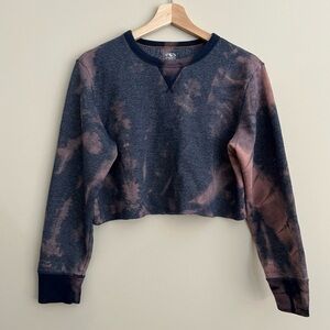 Navy Blue Tie Dye Cropped Crew Neck Sweatshirt Women's Sz M
